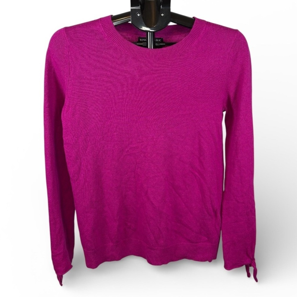 Banana Republic Womens Magenta Merino Cashmere Bow Cuff Crew Sweater S 876911-13